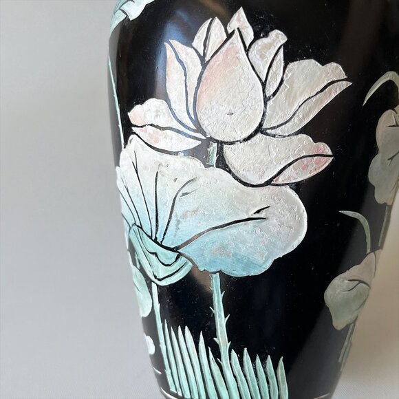 Vintage Hand Painted Floral Ceramic Vase Art Décor Oriental Chinoiserie - Picture 4 of 5